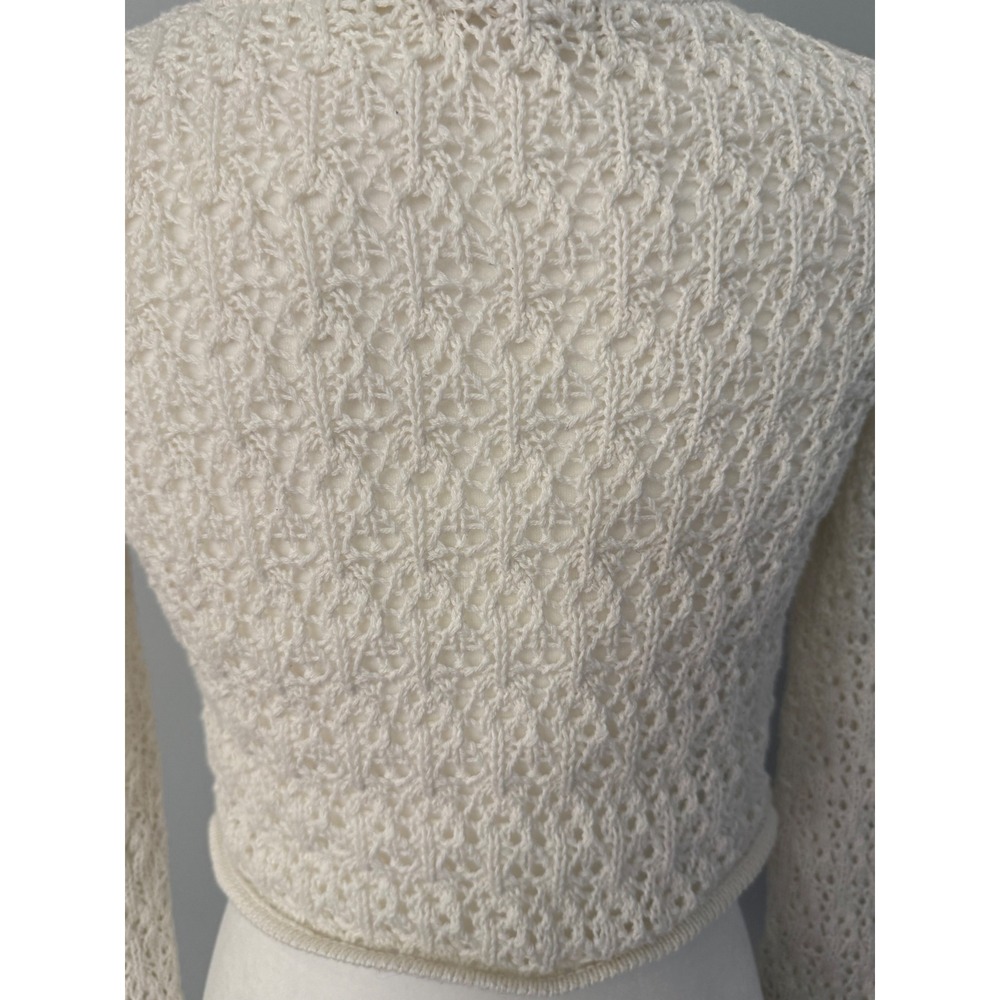 Aeropostale Women's Cream Open Knit Tie Front Cropped Cardigan Sweater Boho XS - Picture 8 of 10